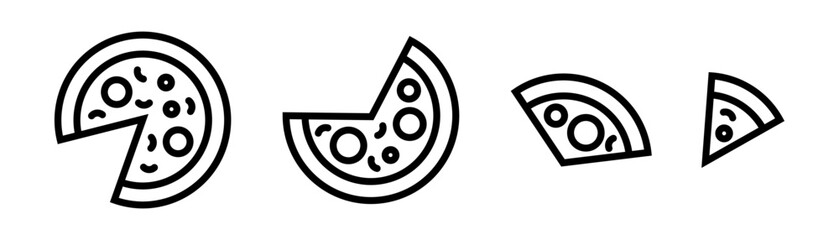 Pizza icons set. Black line pizza for design. Slice of pizza illustration isolated on white background. Vector EPS 10
