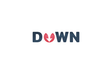 down logo with a combination of down lettering with a down arrow on the letter o.