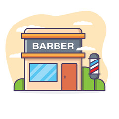 Barber Shop Building Cartoon Illustration