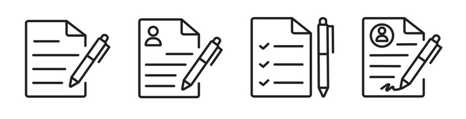 Document line icons set. Checklist, report, survey editable stroke outline vector icons set. Vector illustration.