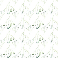 watercolor pattern with minimalistic twigs, leaves pattern, grass print, hand-drawn watercolor nature motifs