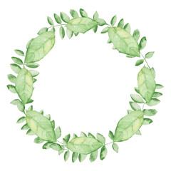 Watercolor frame - illustration with  leaves elements, for wedding stationery, congratulations, wallpapers and more on white background.