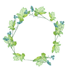 Watercolor frame - illustration with leaf elements, for wedding stationery, congratulations, wallpapers, and more on white background.