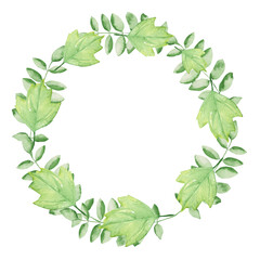 Naklejka premium Watercolor frame - illustration with leaf elements, for wedding stationery, congratulations, wallpapers, and more on white background.