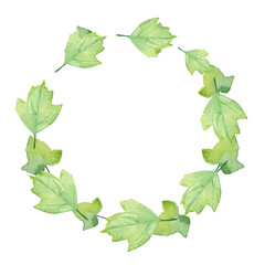 Watercolor frame - illustration with leaf elements, for wedding stationery, congratulations, wallpapers, and more on white background.