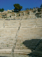 Historic ruins and columns of Ancient Greek temples, houses and palaces in downtown Athens archeological tourist landmark site around Acropolis