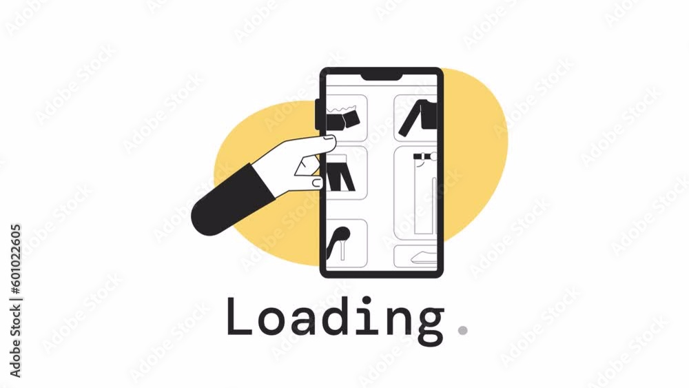 Poster virtual try on bw loader animation. animated hand and online shop. flash message 4k video footage. i