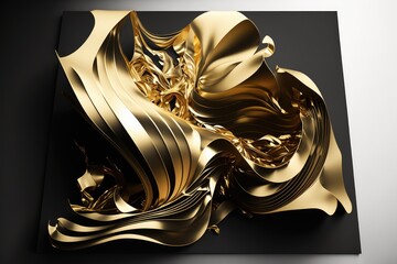 Abstract golden wavy liquid form on black background