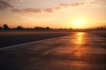 Fototapeta na wymiar The Perfect Finish: Racing into the Sunset on the Circuit created with Generative AI technology
