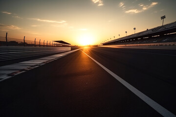 Fototapeta na wymiar The Perfect Finish: Racing into the Sunset on the Circuit created with Generative AI technology
