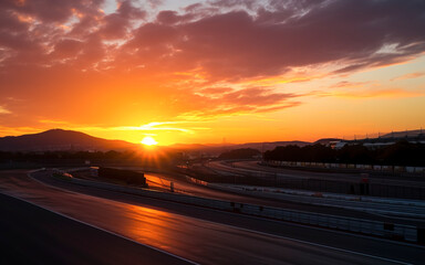 Fototapeta na wymiar Circuit of Dreams: The Serenity of Racing at Sunset created with Generative AI technology