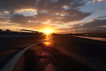 Fototapeta premium The Perfect Finish: Racing into the Sunset on the Circuit created with Generative AI technology