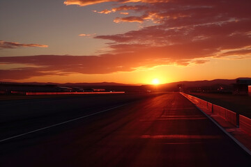 Fototapeta premium The Perfect Finish: Racing into the Sunset on the Circuit created with Generative AI technology