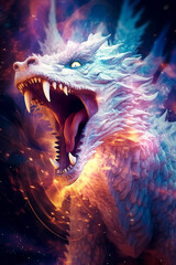 The Power of the Dragon: Witness the Might of a White Fire-Breather created with Generative AI technology