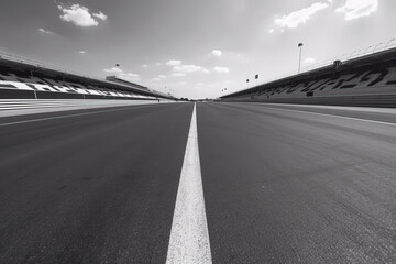 Fototapeta premium The Perfect Finish: Racing into the Sunset on the Circuit created with Generative AI technology