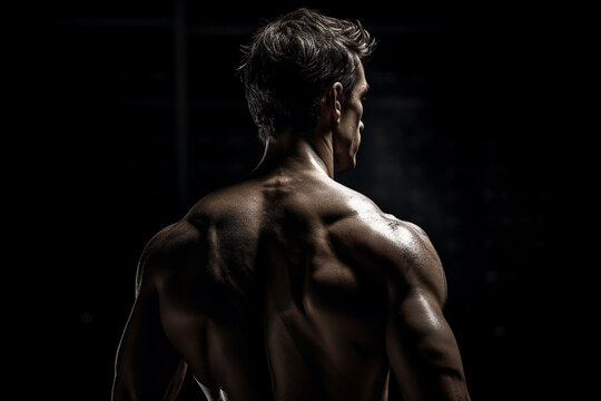 Energetic Gym Workout - Back View of Athletic Man - Generative AI