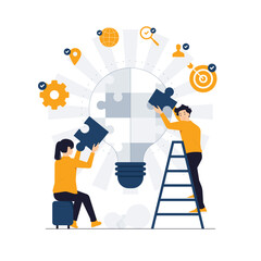 Creative team forming team leadership, problem solving, brainstorming and find solution concept illustration