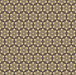 Floral ornament. Seamless abstract classic background with flowers. Pattern with golden repeating floral elements. Ornament for fabric, wallpaper and packaging