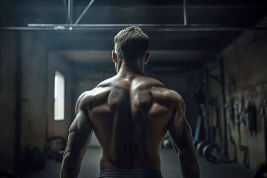Healthy Lifestyle - Back View of Athletic Man in Gym - Generative AI