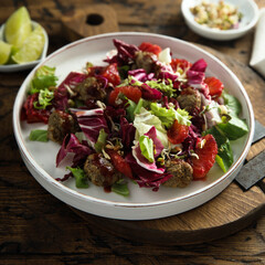 Healthy meatball salad with chickpea