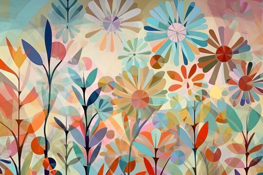 Abstract art colorful flowers background. Ai generated