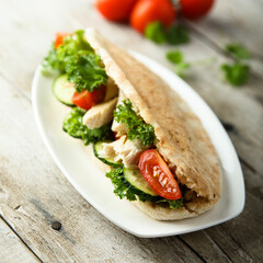 Homemade chicken sandwich with vegetables