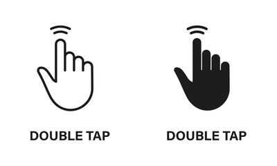 Double Tap Gesture, Hand Cursor of Computer Mouse Line and Silhouette Black Icon Set. Pointer Finger Pictogram. Click, Double Press, Touch, Point Sign Collection. Isolated Vector Illustration