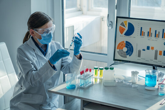 Medical professional prepares vaccine for injection, responding to threat infection spreading. Doctor applies an injection with syringe to patient with certain disease in medical laboratory.