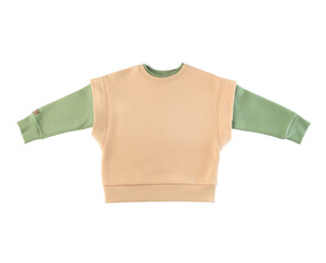 Children's sweatshirt  sleeve of beige, green color isolated on white background front view