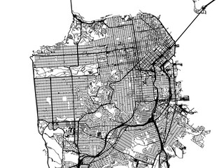Vector road map of the city of  San Francisco California in the United States of America on a white background.