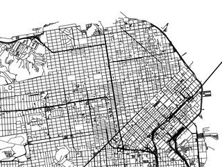 Vector road map of the city of  San Francisco Center California in the United States of America on a white background.