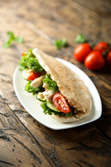 Homemade chicken sandwich with vegetables