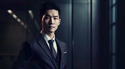 A fictional person. Confident Korean Businessman in Office