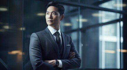 A fictional person. Confident Korean Businessman in Office