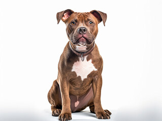Generative IA illustration of a Pitbull in studio with white background