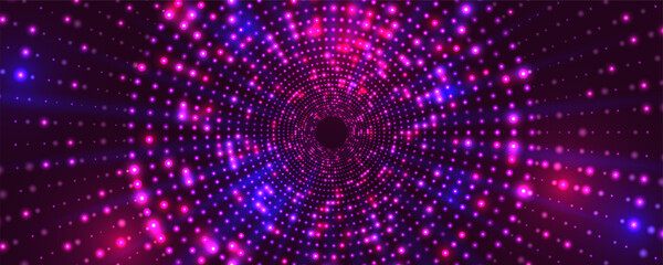 Portal with light effects. Neon particles tunnel. Abstract technology background. Vector illustration.