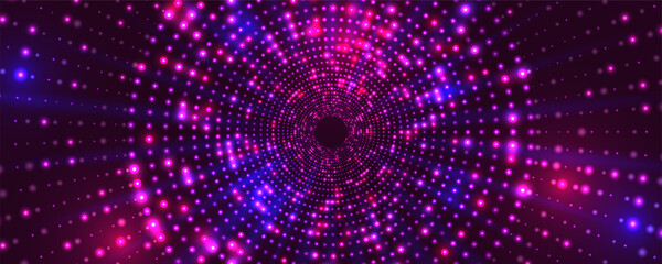 Naklejka premium Portal with light effects. Neon particles tunnel. Abstract technology background. Vector illustration.