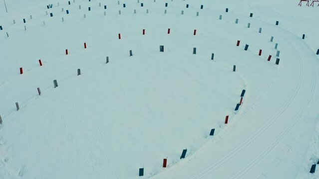 Skiing Chalet Biathlon  Training Drone Aerial Tilt Reveal