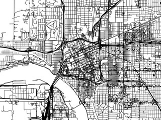 Vector road map of the city of  Tulsa Center Oklahoma in the United States of America on a white background.