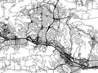 Fototapeta premium Vector road map of the city of Thousand Oaks California in the United States of America on a white background.
