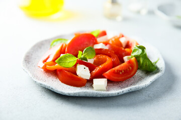 Red pepper salad with tomatoes and feta cheese