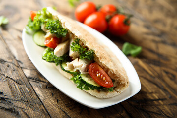 Homemade chicken sandwich with vegetables