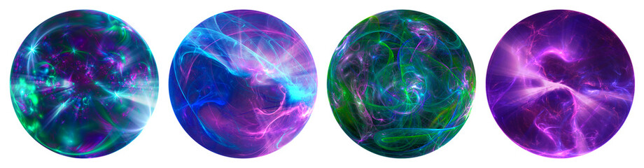 Set of four fractal plasma balls. PNG format with transparency.