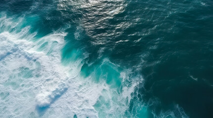 Fototapeta na wymiar Aerial view to ocean waves. Blue water background. Generative AI