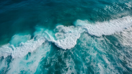 Aerial view to ocean waves. Blue water background. Generative AI