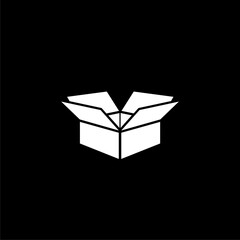 Open Box for Shipping Silhouette icon isolated on black background