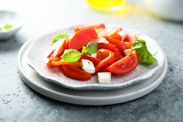 Red pepper salad with tomatoes and feta cheese