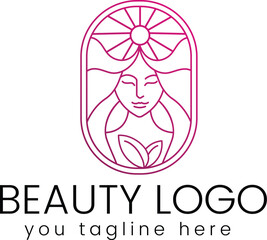 Beauty woman nature outline logo design vector