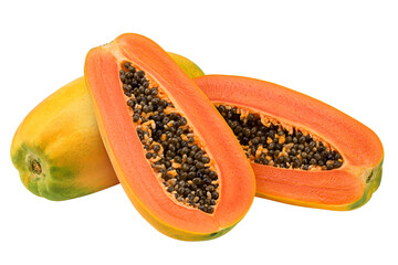 papaya isolated on white background, full depth of field