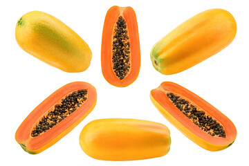 papaya isolated on white background, full depth of field
